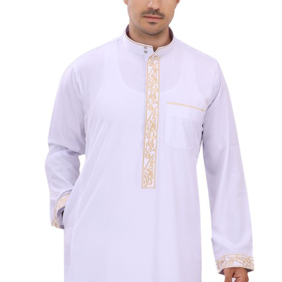 Men Arab thoub Dishdash Long Sleeve Thobe Islamic Robe Kaftan Abaya Dress - Picture 8 of 14